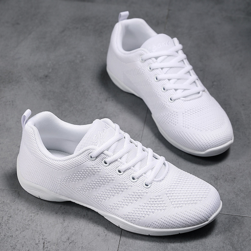 Women's White Mesh Jazz Shoes Lace-up Dance Sneakers
