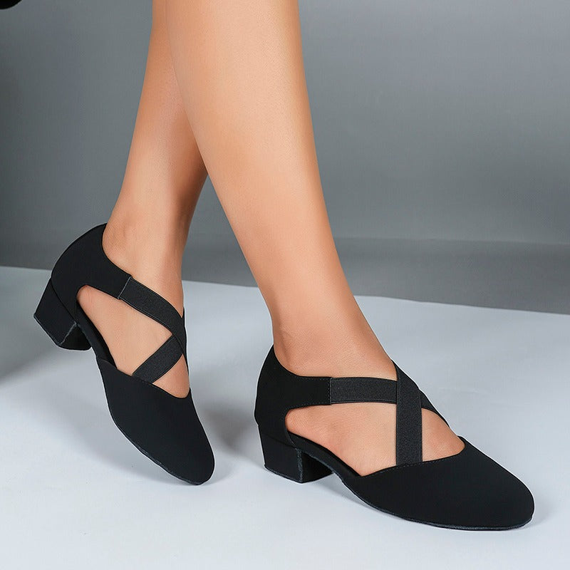 DS Women's Black Suede 3.5cm Heels Ballroom Dance Shoes Swing Dance Shoes