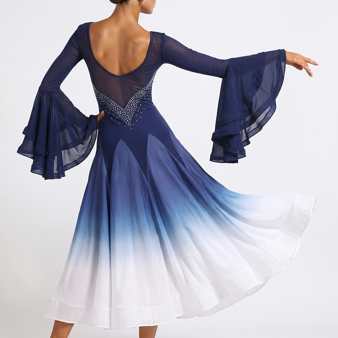 Customisable-Women's Horn Sleeve Waltz Ballroom Dance Competition Modern Dance Large Swing Dress