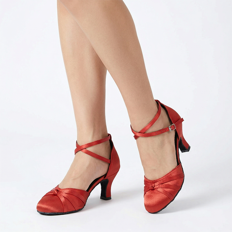 Women's Red Satin Customized Heels Ballroom Dance Shoes Modern Shoes
