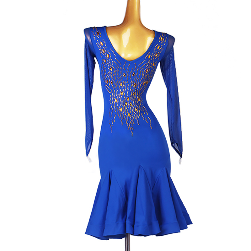 Customisable-Women's Long Sleeves Sleeves Rumba Latin  Dance Dresses Performance Dresses