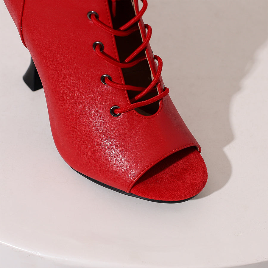 Women's 10cm Heel Rubber Sole Leatherette Jazz Shoes Open Toe Dance Heels Boots