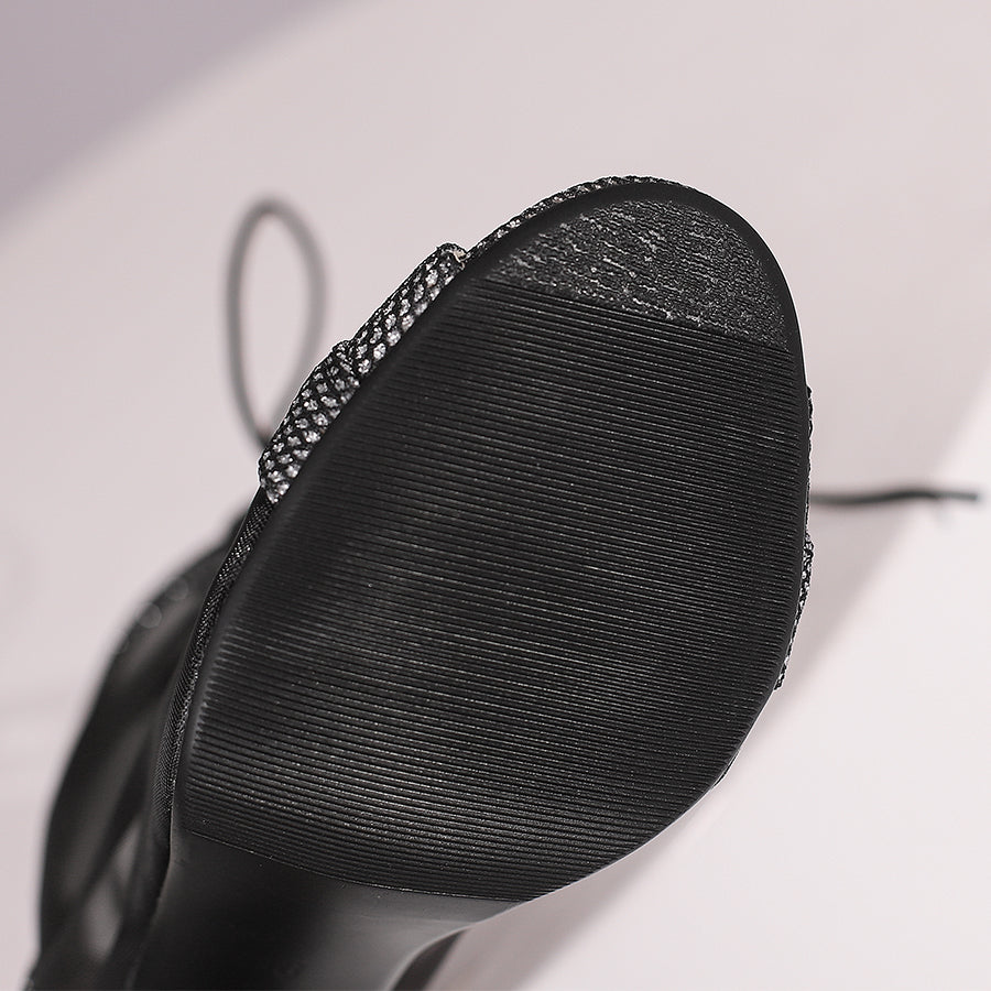 Women's 10cm Heel Rubber Sole Leatherette Jazz Shoes Open Toe Dance Heels Boots