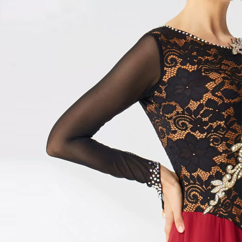 YUN Customisable-Women's Long sleeve Diamonds Dance Costume Dress For Ballroom Dancing standard/Smooth Dress