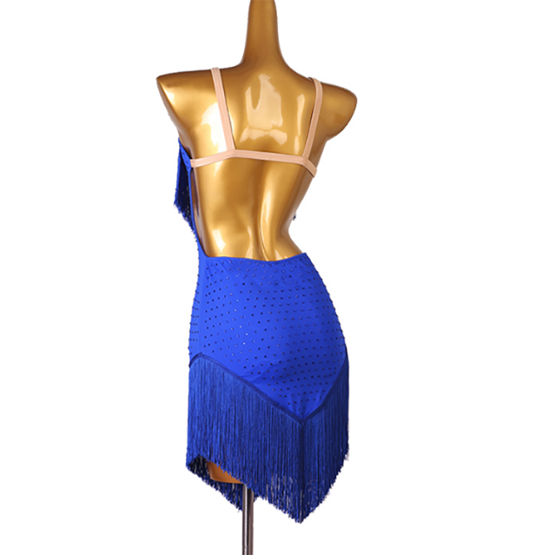 Customisable-Women's Spaghetti Straps Tassels Rumba Latin Dance Dresses Performance Dresses