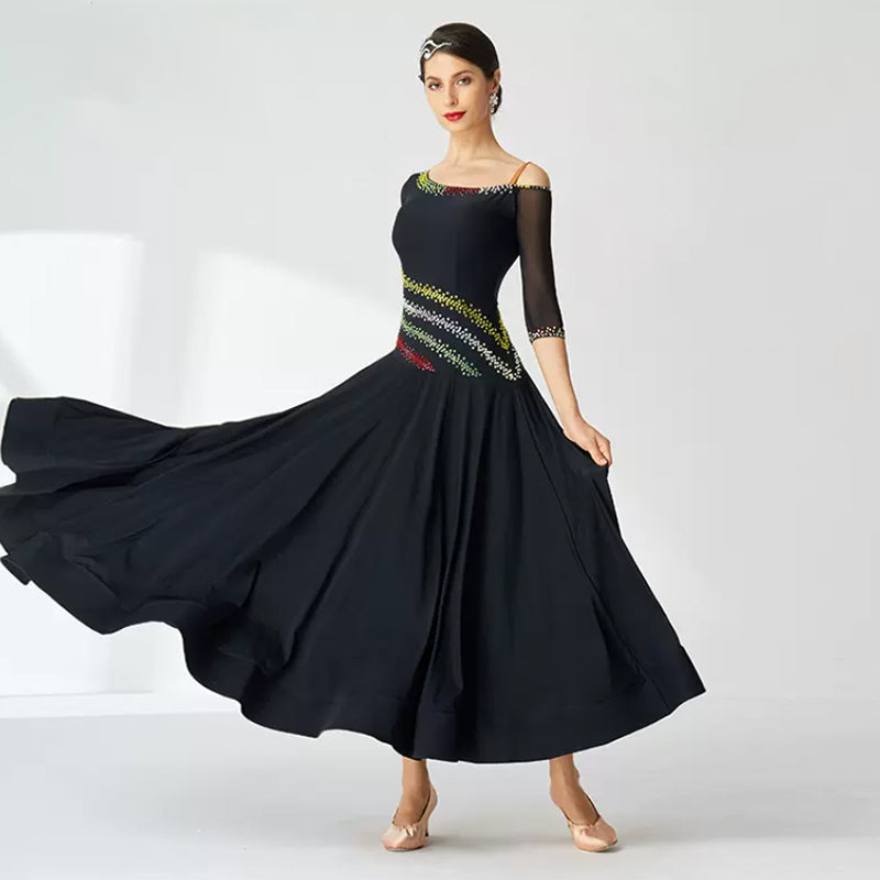 YUN Customisable-Women's Half sleeve Diamonds Dance Costume Dress For Ballroom Dancing standard/Smooth Dress