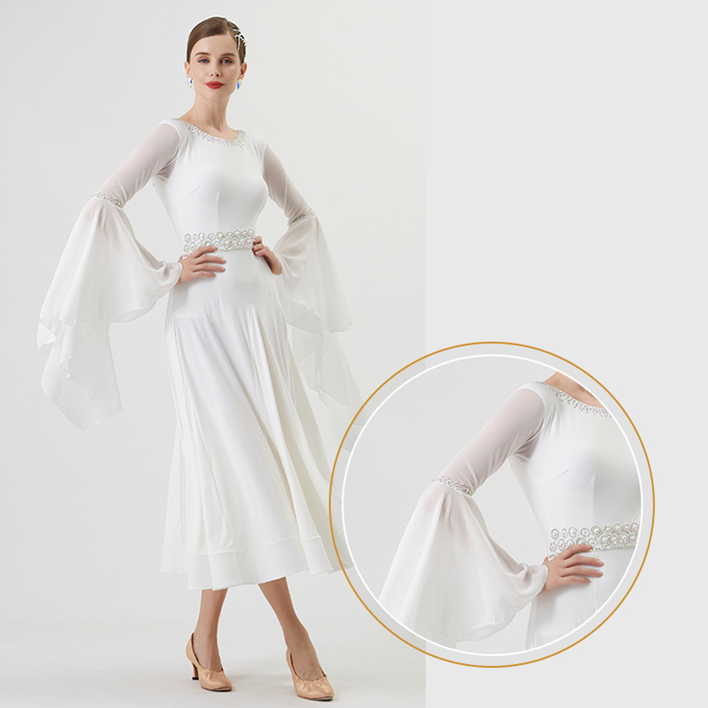 YUN Customisable-Women's Long Sleeve Diamonds Dress For Ballroom Dancing standard/Smooth Dress