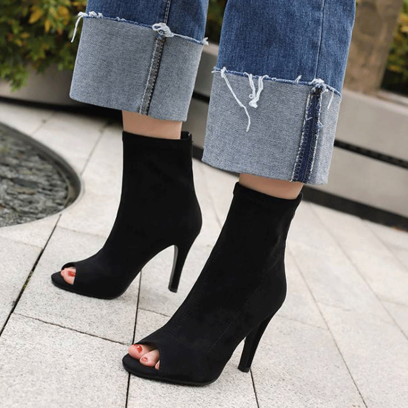 Women's 10cm Slim High Heel Jazz Dance Shoes Heels Open Toe Dance Boots