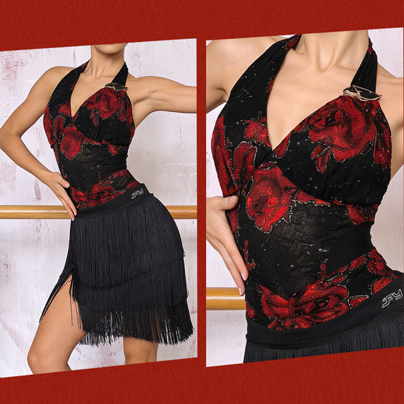 YJFY Women's Lace Sleeveless Dance Tops Bodysuit Leotards Practice DanceWear(Without Long Gloves)