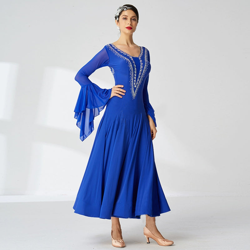 YUN Customisable-Women's Long sleeve Diamonds Dance Costume Dress For Ballroom Dancing standard/Smooth Dress