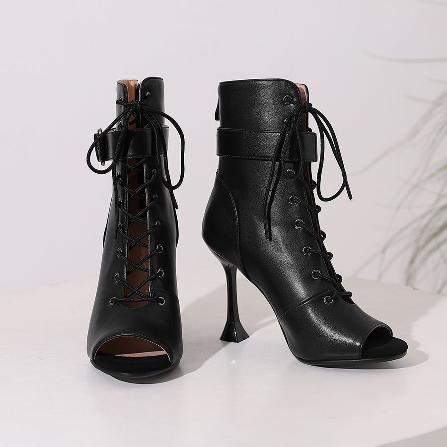 Women's 10cm Heel Rubber Sole Leatherette Jazz Shoes Open Toe Dance Heels Boots
