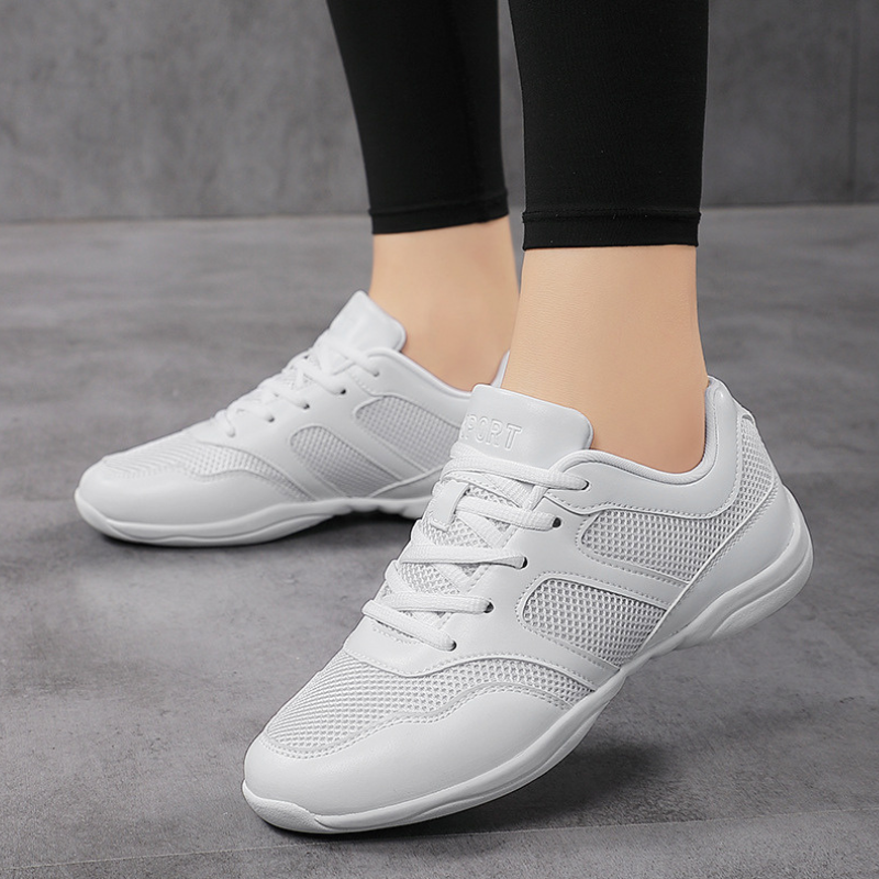 Women's White Jazz Shoes Lace-up Dance Sneakers