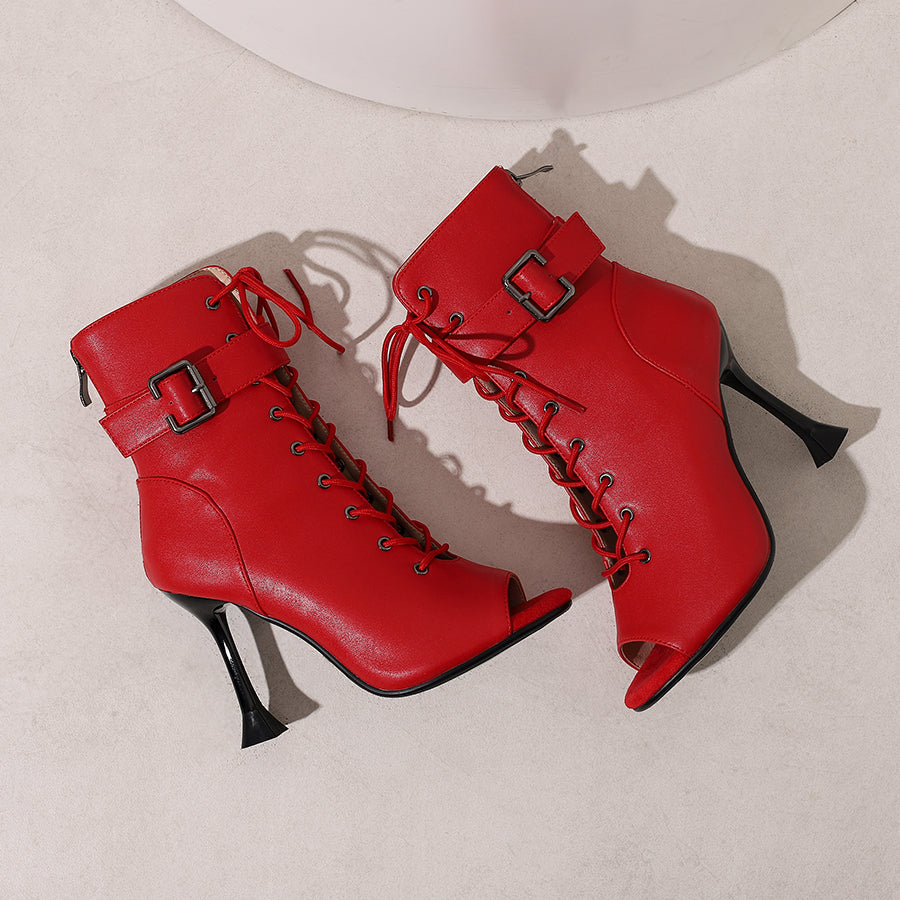 Women's 10cm Heel Rubber Sole Leatherette Jazz Shoes Open Toe Dance Heels Boots