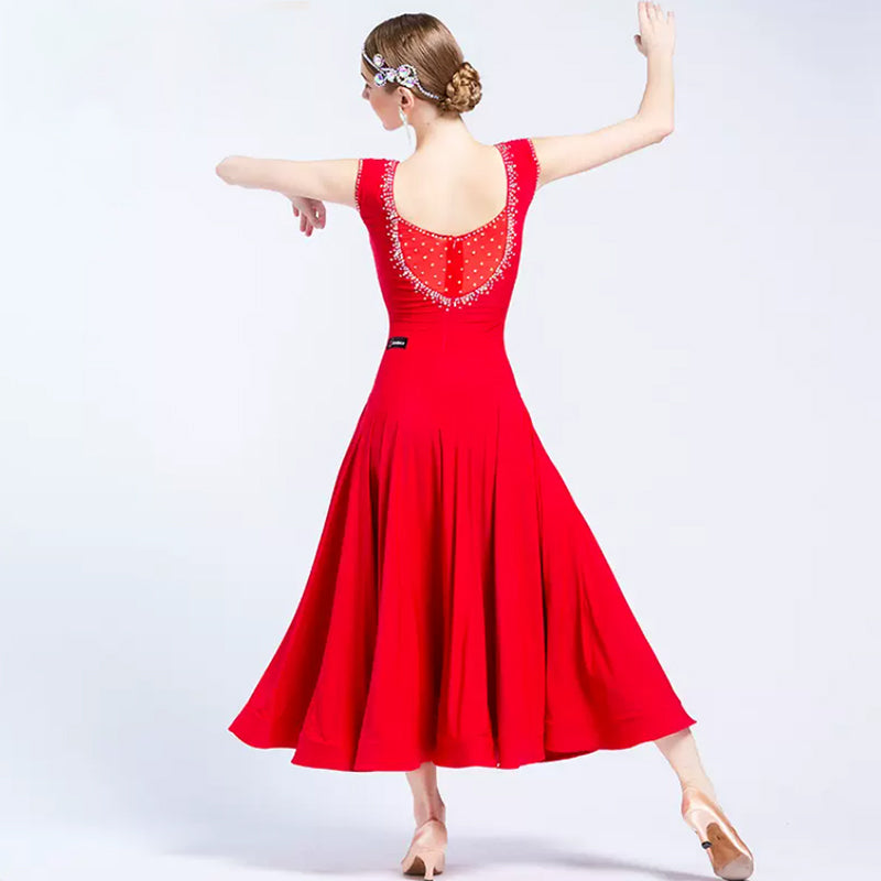 YUN Customisable-Women's Red Sleeveless Diamonds Dress For Ballroom Dancing standard/Smooth Dress
