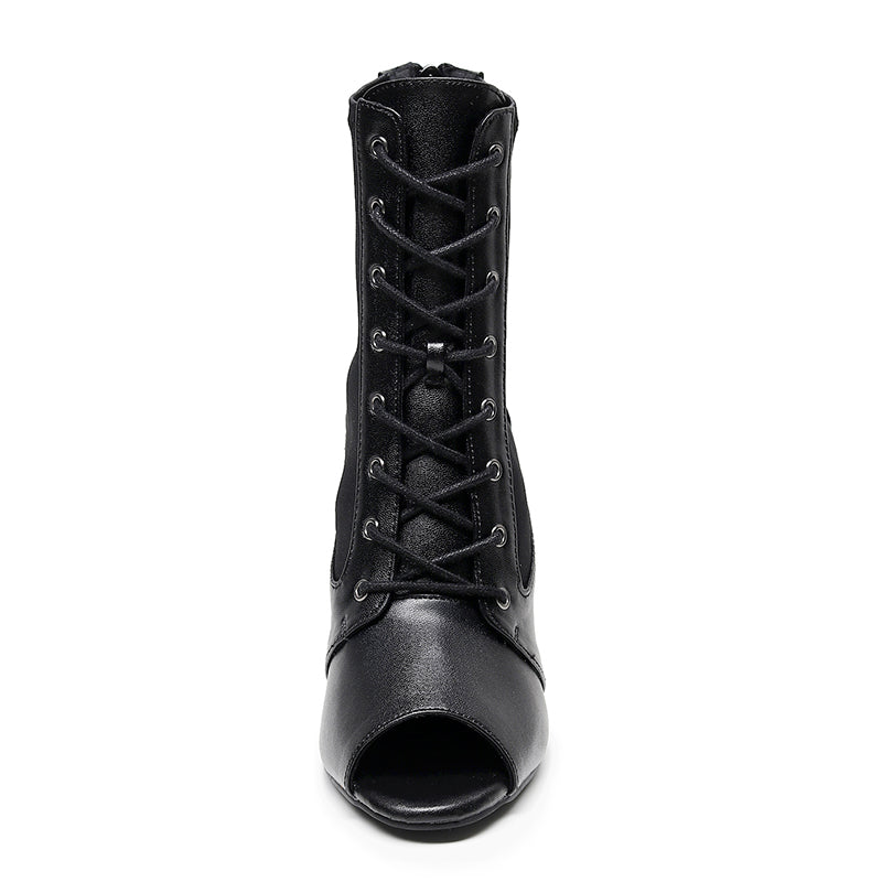 QJW Women's Customized Heel Rubber Sole  Jazz Shoes Lace-up Dance Heels Boots