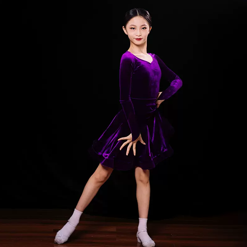 HC Girl's Long Sleeve Training Performance Latin Dance Dress Dance Wear