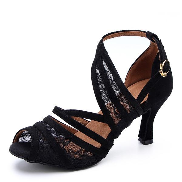 Women's Lace Suede Customized Heel Latin Shoes Ballroom Dance Shoes