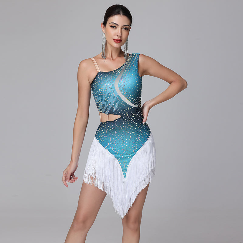 YZY Customisable-Women's Performance Sleeveless Tassels Latin Salsa Dance Dress Competition Dress