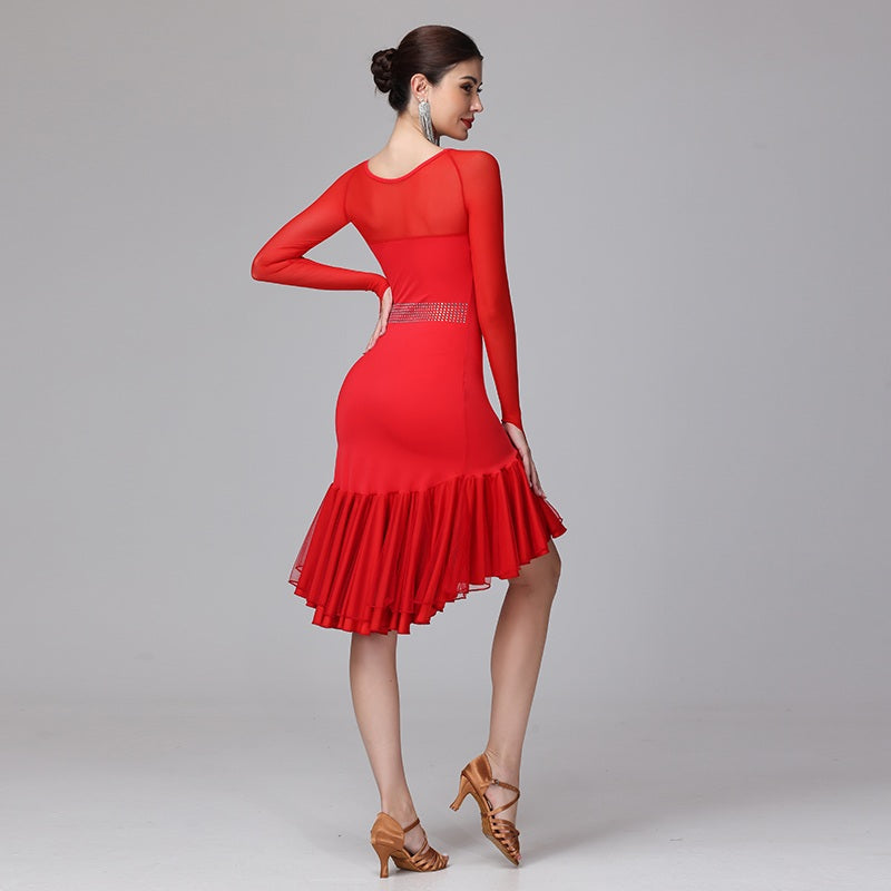 Customisable-Women's Spandex Mesh Latin Dance Dress Rumba Dance Practice Dresses Performance Dresses