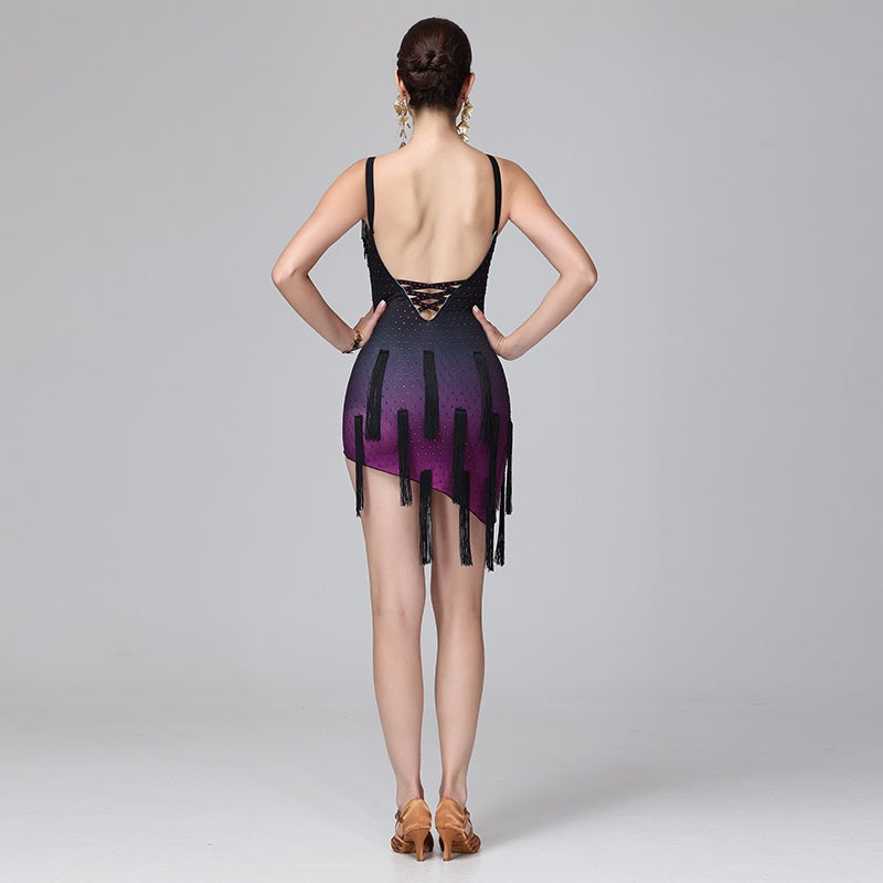 YZY Customisable-Women's Purple Tassel DanceWear Dance Dress Performance Wear
