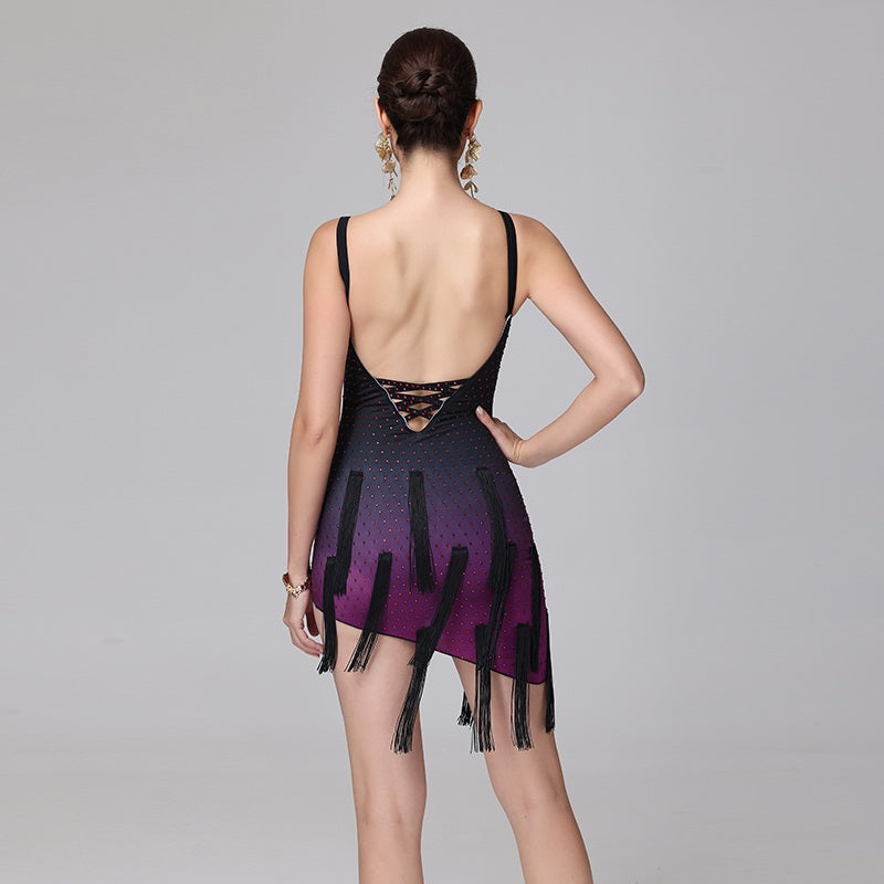 YZY Customisable-Women's Purple Tassel DanceWear Dance Dress Performance Wear