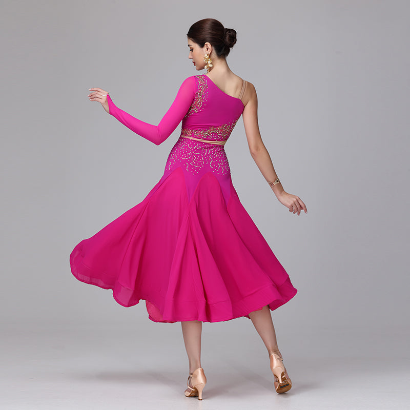 Customisable-Women's Off Shoulder Long Sleeve DanceWear Ballroom Dance Dress