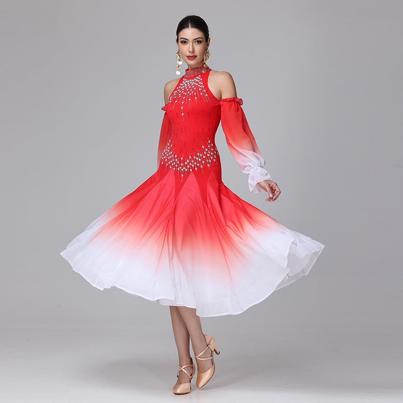 Customisable-Women's Off Shoulder Modern Dance Performance Dress Ballroom Dance Dress