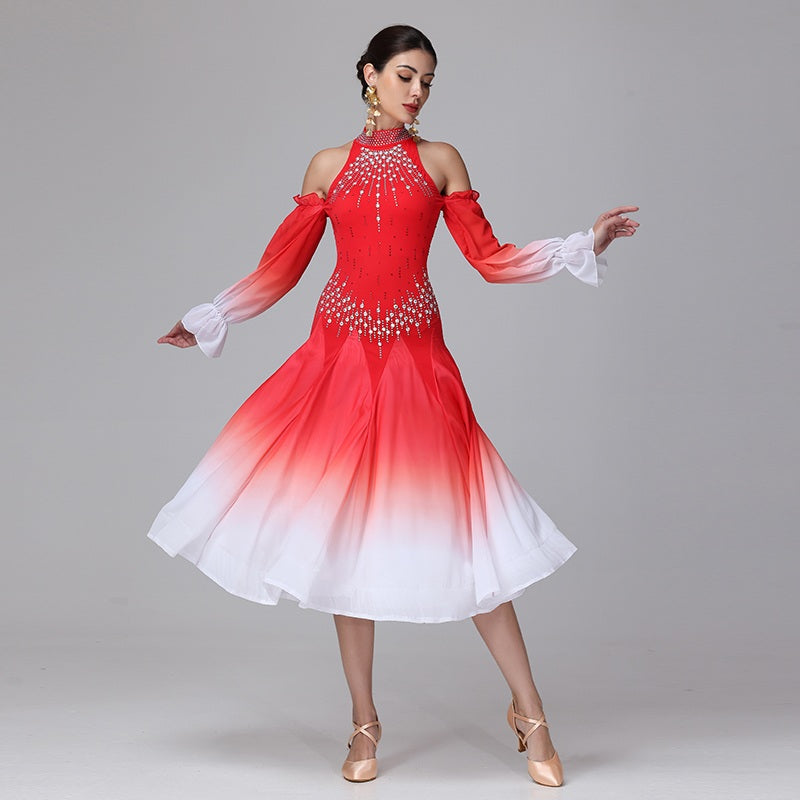 Customisable-Women's Off Shoulder Modern Dance Performance Dress Ballroom Dance Dress