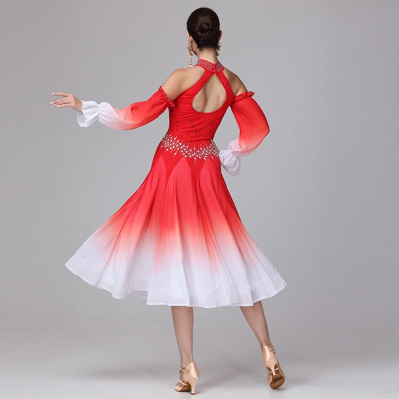 Customisable-Women's Off Shoulder Modern Dance Performance Dress Ballroom Dance Dress