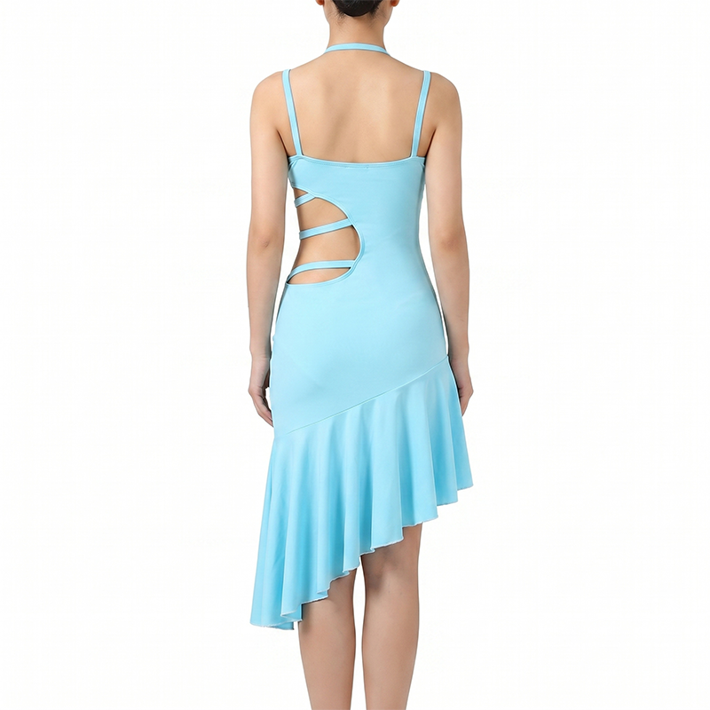 YZY Customisable-Women's Light Blue Ruffle DanceWear Dance Dress Performance Wear