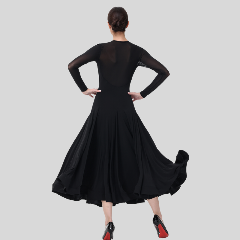 Customisable-Women's Black Long Sleeve Modern Dance Performance Dress Ballroom Dance Dress