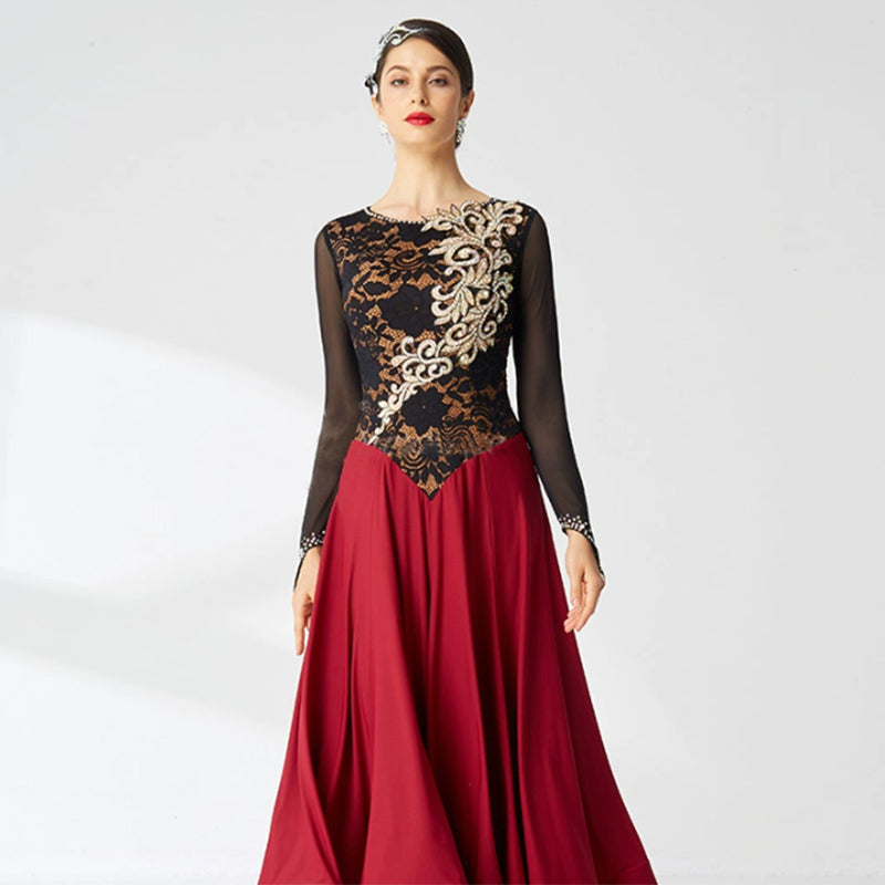 YUN Customisable-Women's Long sleeve Diamonds Dance Costume Dress For Ballroom Dancing standard/Smooth Dress