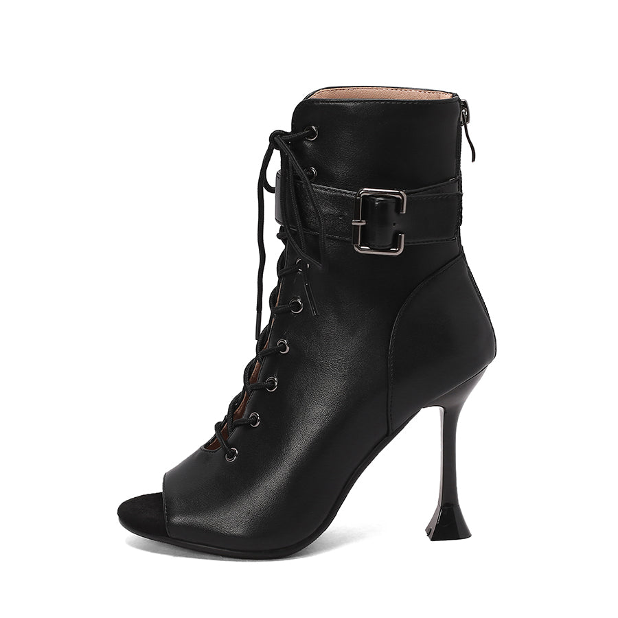 Women's 10cm Heel Rubber Sole Leatherette Jazz Shoes Open Toe Dance Heels Boots