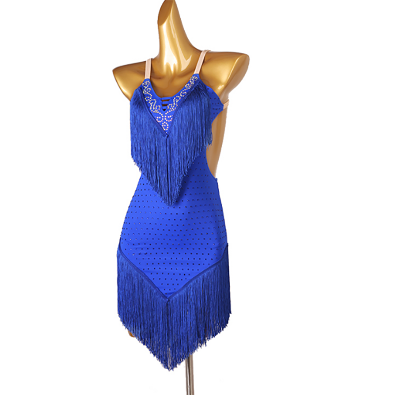 Customisable-Women's Spaghetti Straps Tassels Rumba Latin Dance Dresses Performance Dresses