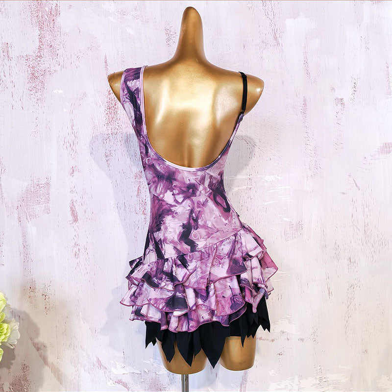 YJFY Women's Purple Backless Latin Dance Dress Dance Wear Training Performance Dress (With Arm Warmers)
