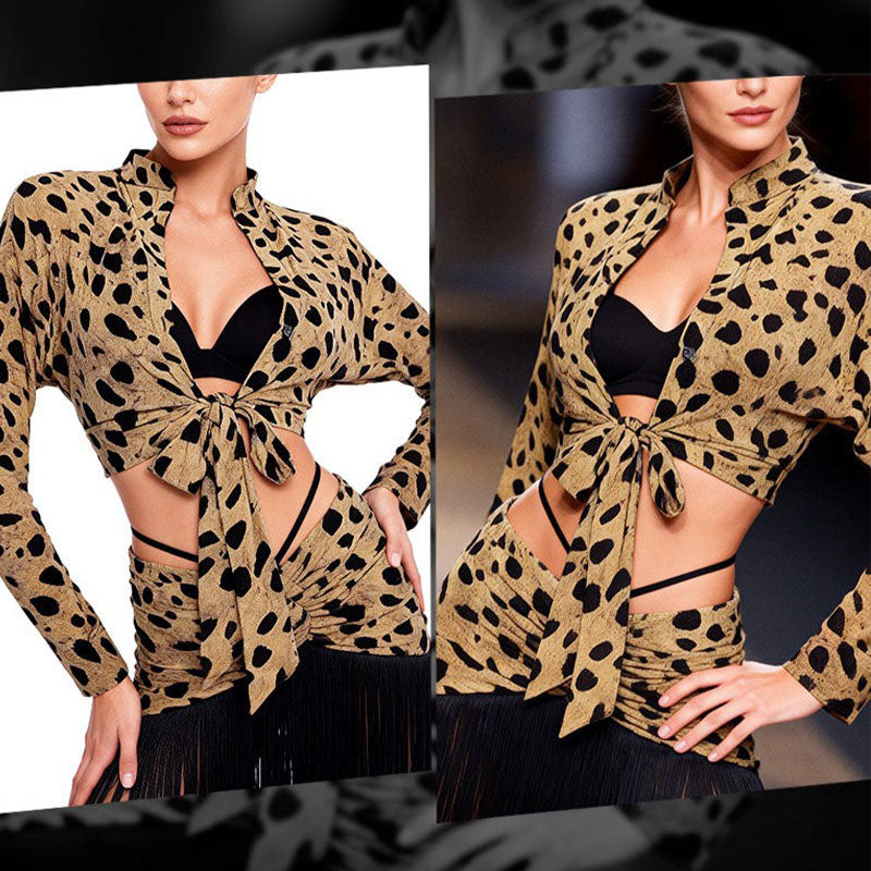 YJFY Women's Leopard Tassel Latin Dance Sets Dance Wear Training Performance Dress Sets (With Bra)