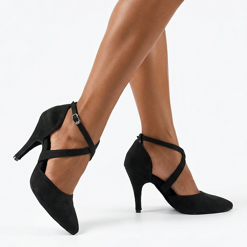Women's 10cm Heel Velvet Dance Heels Ballroom Dance Shoes