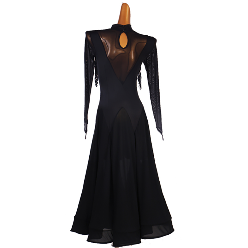 Customisable-Women's Black Long Sleeve Modern Dance Performance Dress Ballroom Dance Dress