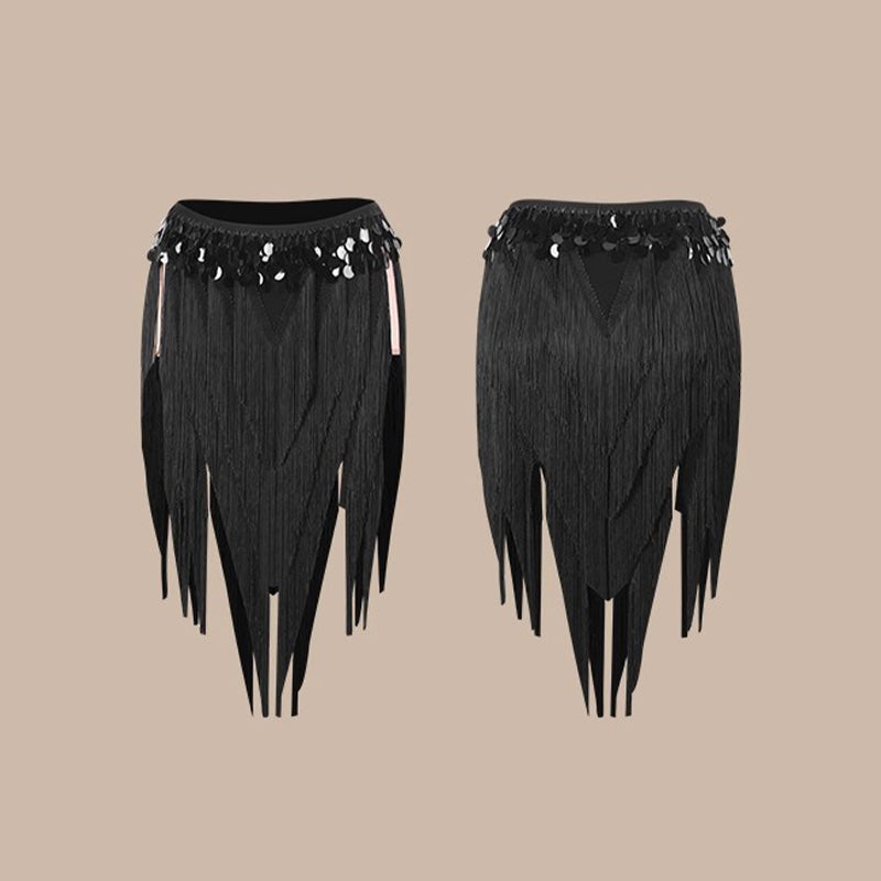 Z Women's Black Tassel Latin Dance Skirt Dance Wear Training Performance Skirt