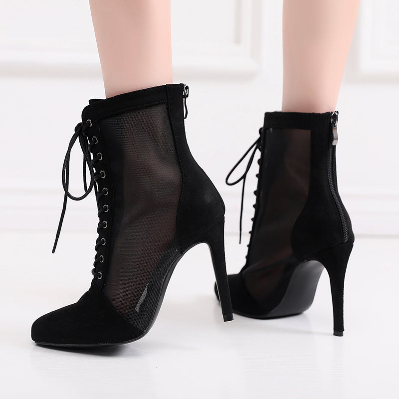QJW Women's Customized Heel Rubber Sole  Jazz Shoes Lace-up Dance Heels Boots
