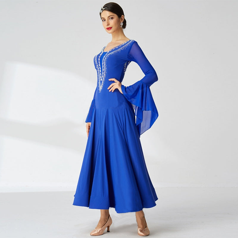 YUN Customisable-Women's Long sleeve Diamonds Dance Costume Dress For Ballroom Dancing standard/Smooth Dress