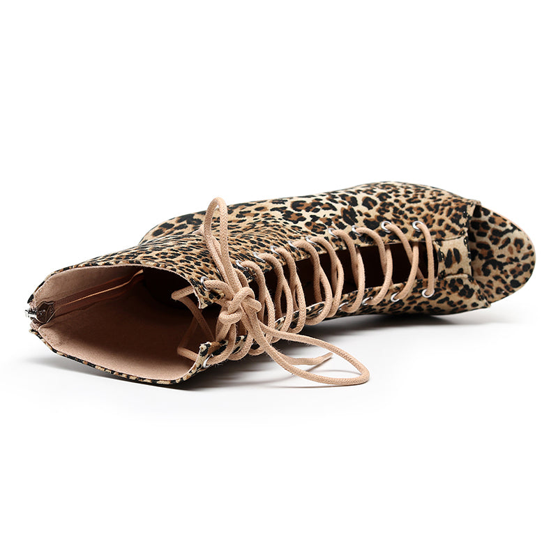 QJW Women's Customized Heel Rubber Sole  Jazz Shoes Lace-up Dance Heels Boots