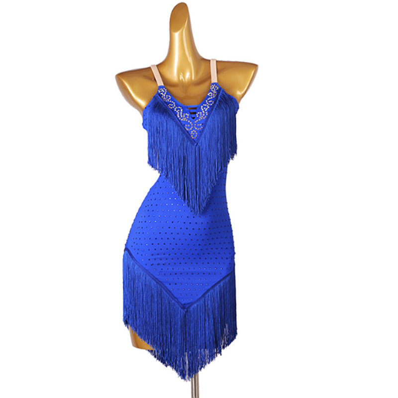 Customisable-Women's Spaghetti Straps Tassels Rumba Latin Dance Dresses Performance Dresses