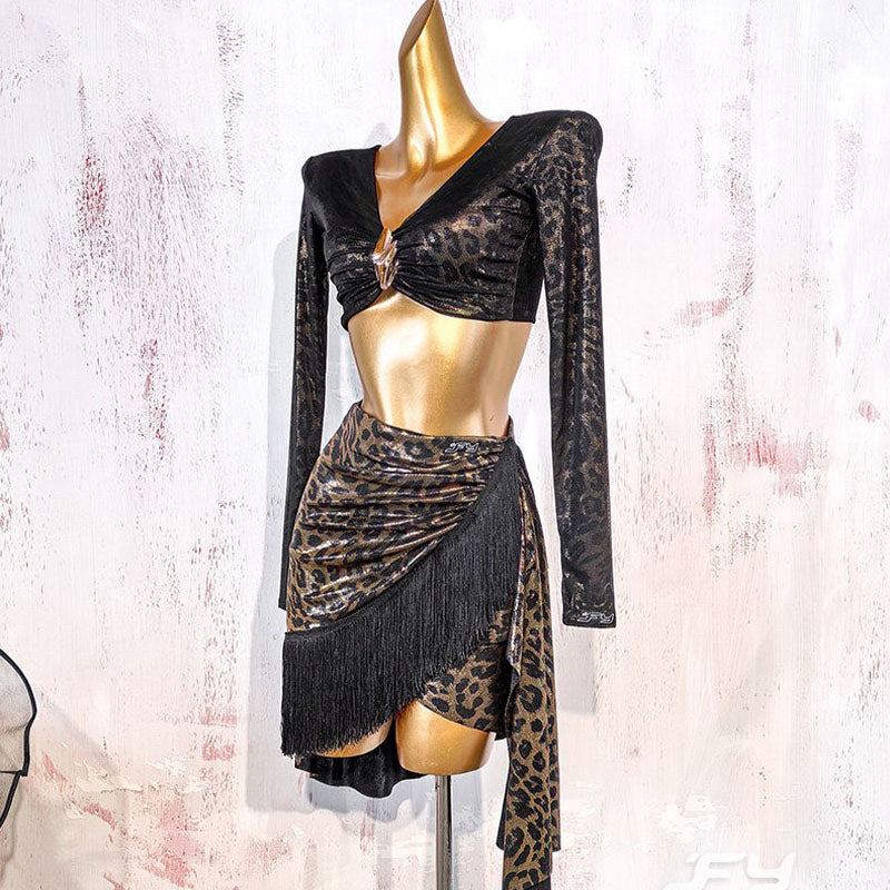 YJFY Women's Leopard Latin Dance Tops Dance Wear Training Performance Wear