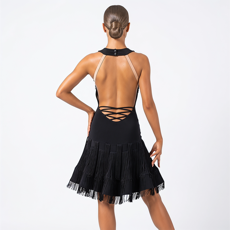 Customisable-Women's V-neck Tassel Backless Dancewear Dance Dress Performance Dress