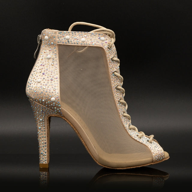 DS Women's Satin Rhinestone Customized Heel Dance Boots Jazz Salsa Dancing Shoes