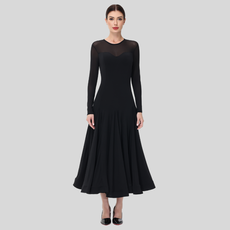 Customisable-Women's Black Long Sleeve Modern Dance Performance Dress Ballroom Dance Dress