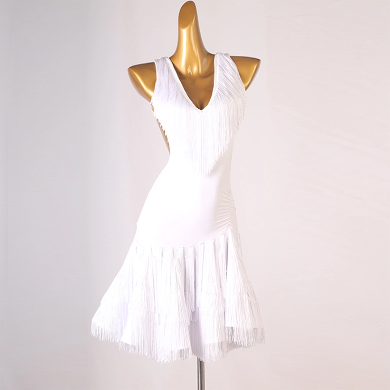Customisable-Women's V-neck Sleeveless Performance Latin Dance Dress Dance Wear