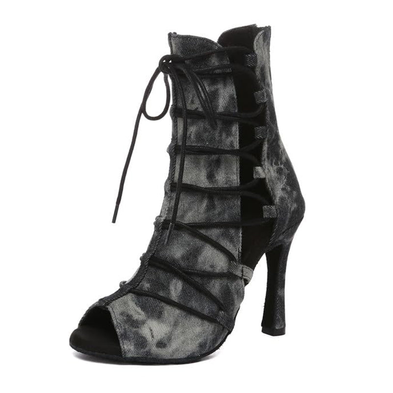 Women's Denim Customized Heel Dance Boots Salsa Jazz Dance Shoes
