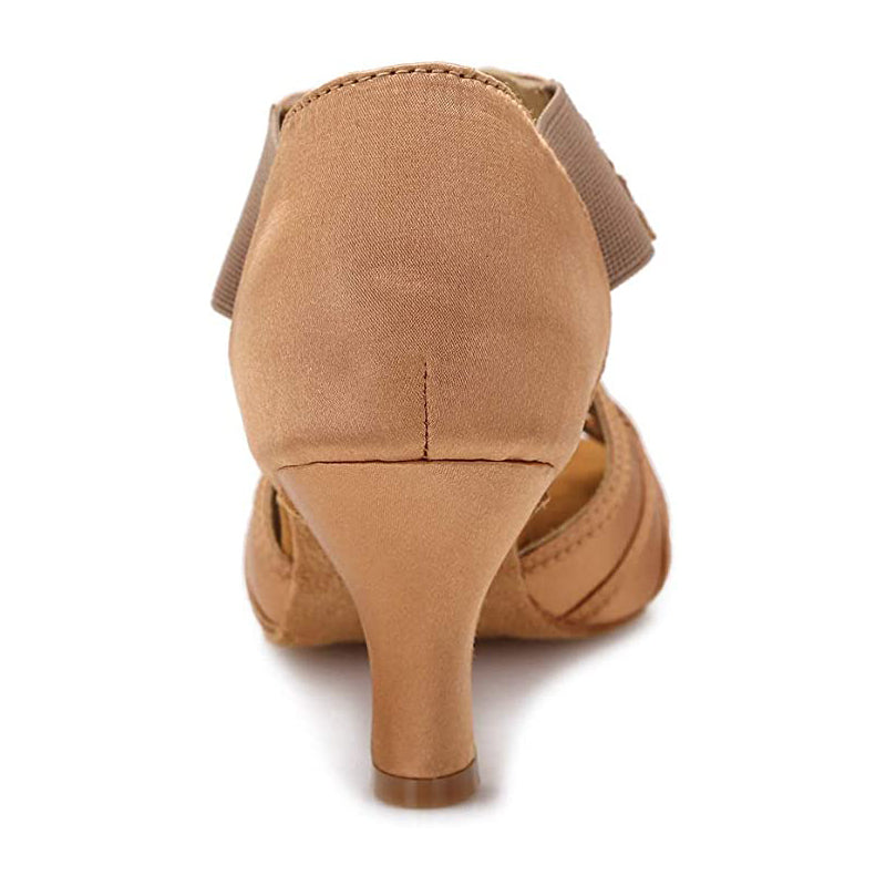 Women's Brown Customized Heels Satin Strappy Dance Shoes